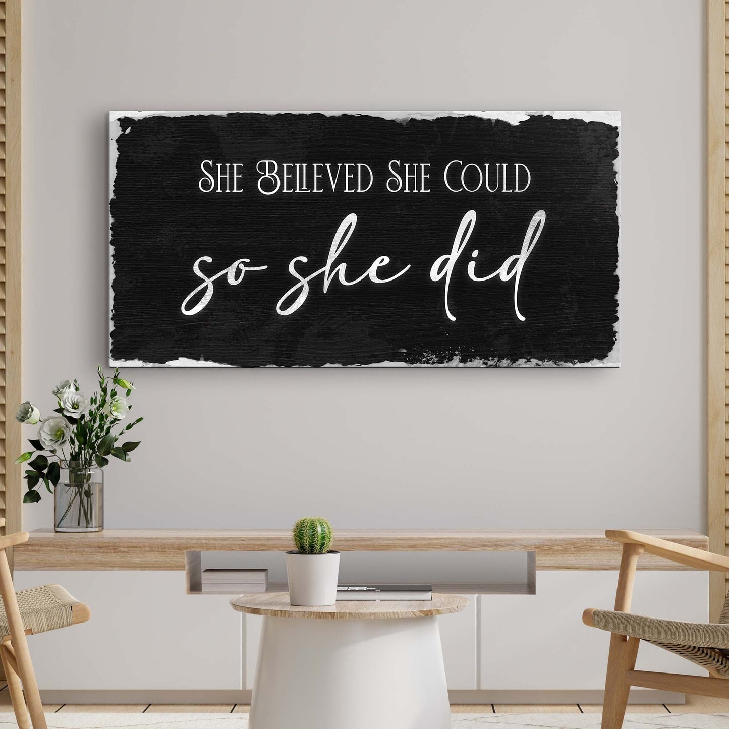 She Believed She Could So She Did motivational canvas art III with inspiring bold quote design