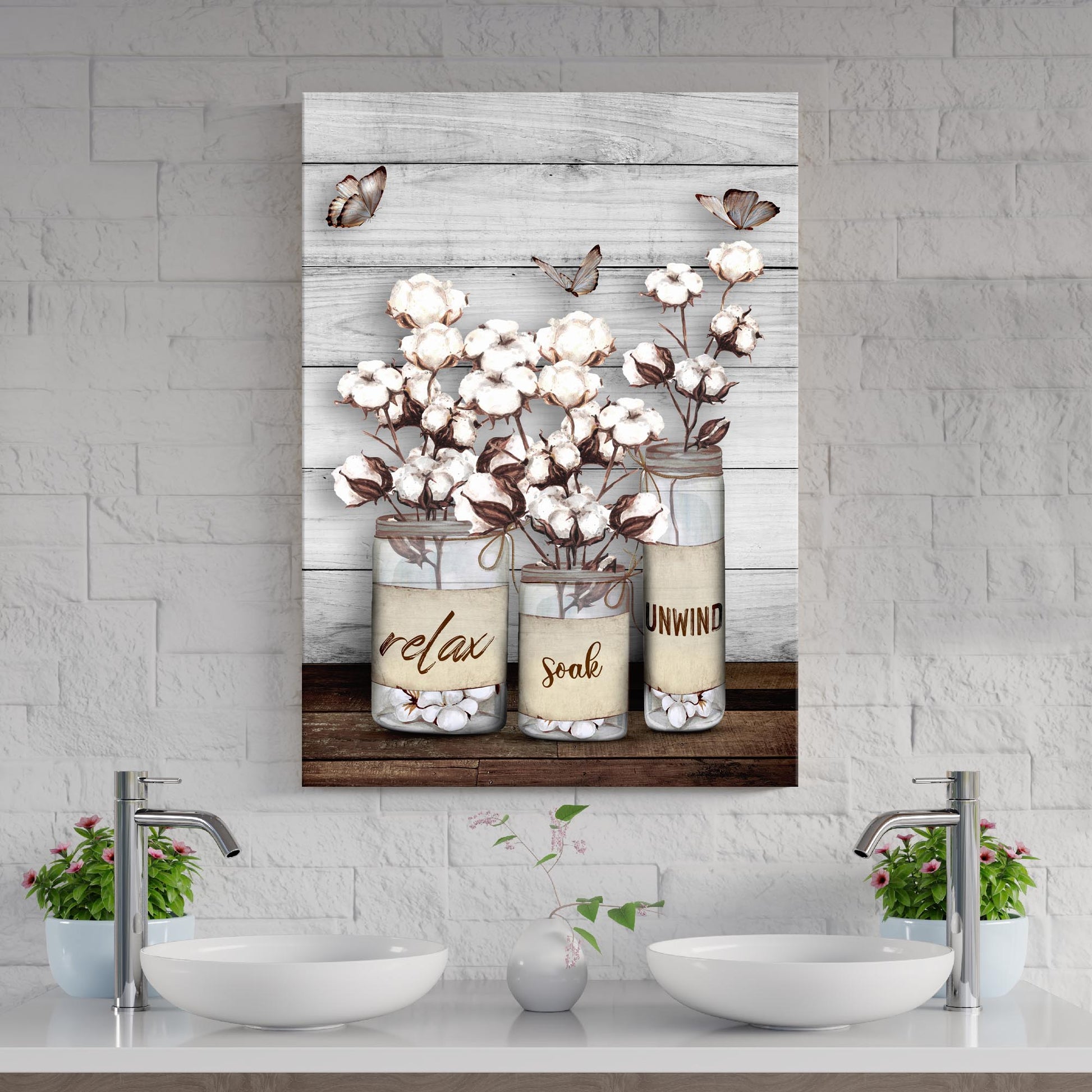 Relax Soak Unwind bathroom rustic word-art canvas sign