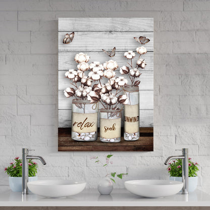 Relax Soak Unwind bathroom rustic word-art canvas sign
