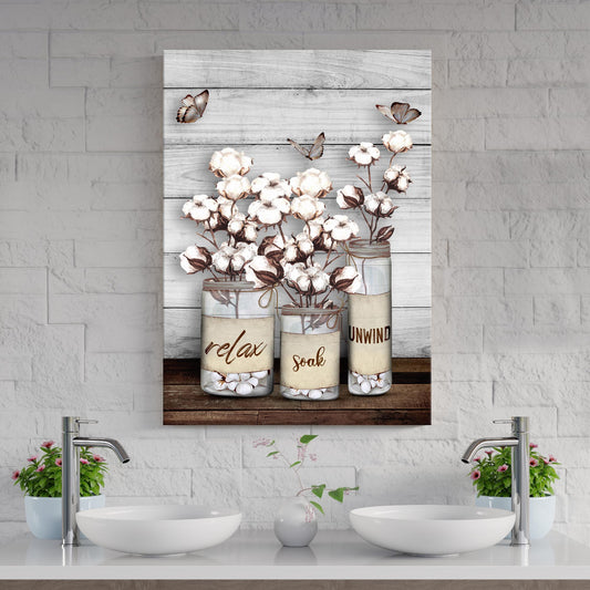 Relax Soak Unwind bathroom rustic word-art canvas sign