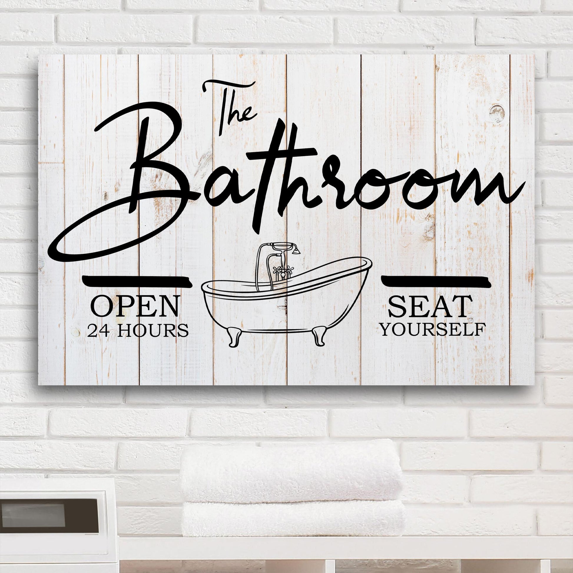 The Bathroom personalized rustic word-art canvas sign