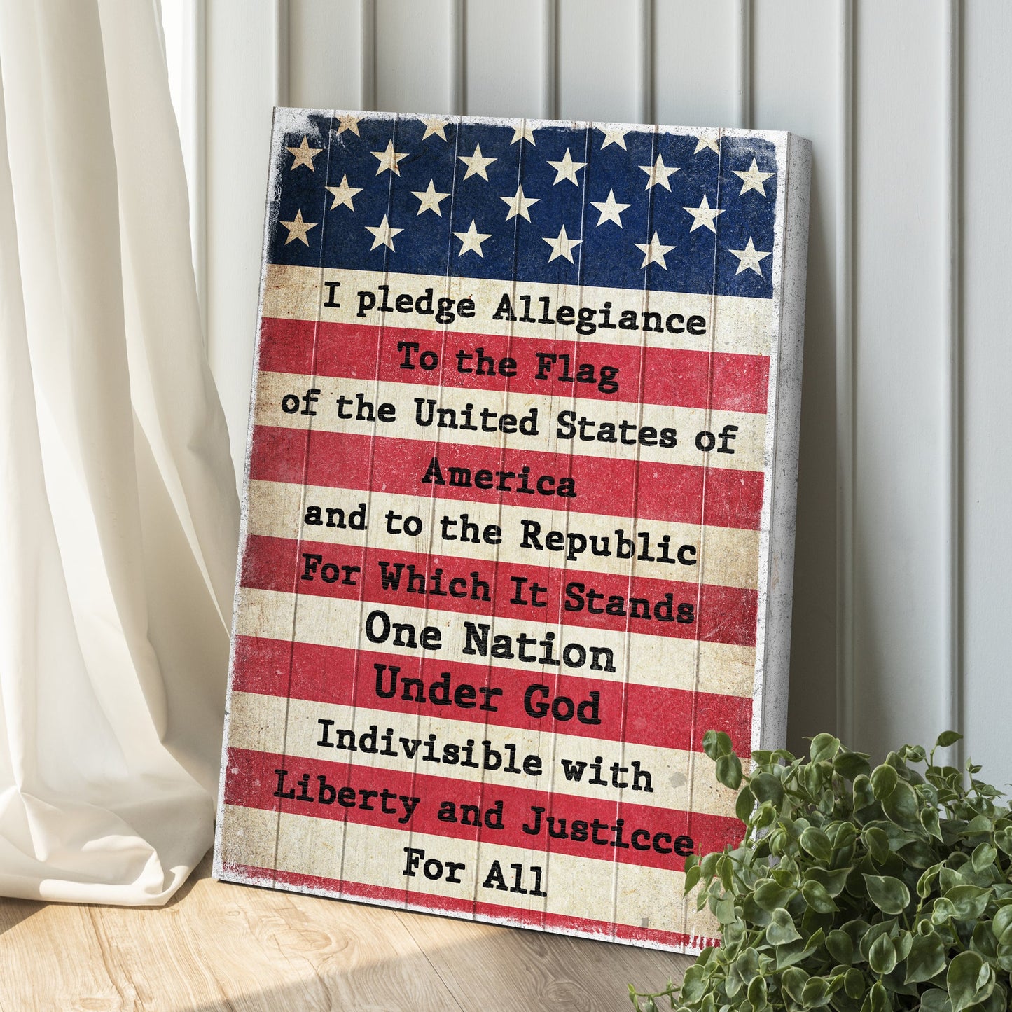 America Pledge Allegiance Patriotic Canvas Sign