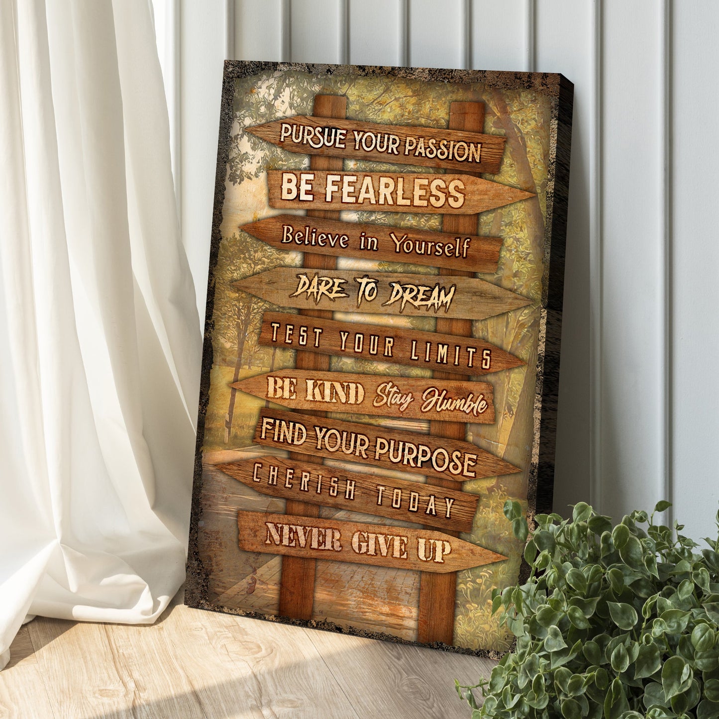 Pursue Your Passion Never Give Up Motivational Canvas Sign II
