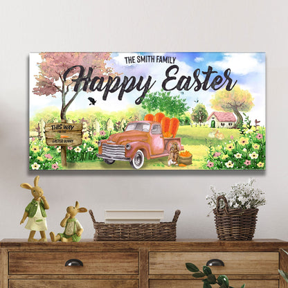 Family Happy Easter canvas sign with spring colors and rustic lettering