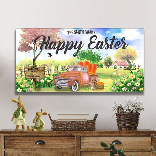 Family Happy Easter canvas sign with spring colors and rustic lettering