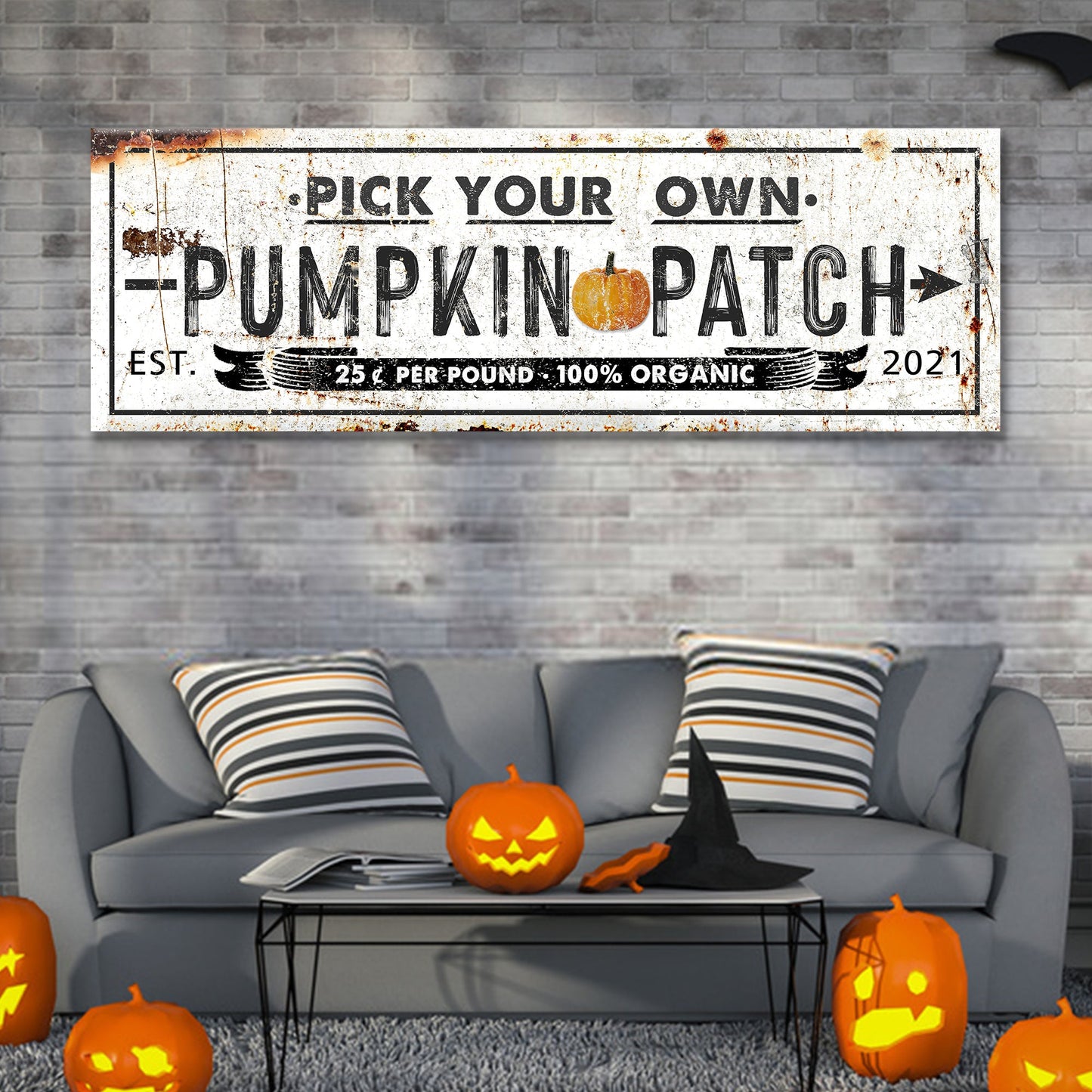 Pick Your Own Pumpkin Patch fall canvas sign with rustic harvest lettering
