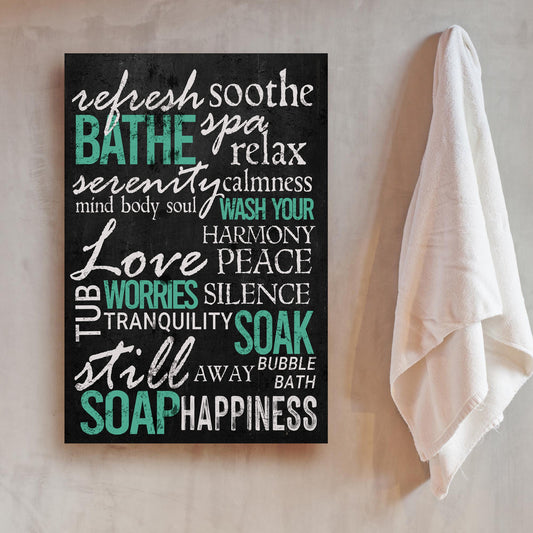 Refresh Soothe Bathe bathroom rustic word-art canvas sign