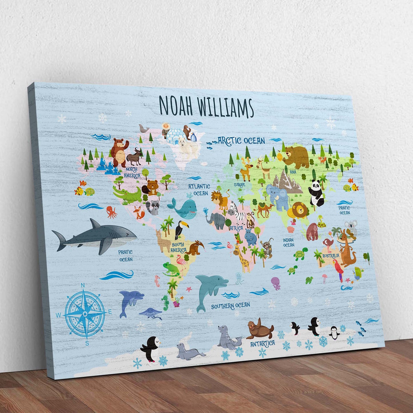 Animals And Countries Map Nursery Canvas Sign
