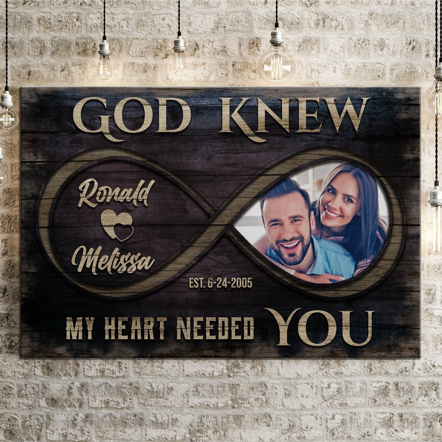 Personalized God Knew couple canvas sign with names and date, romantic rustic word art