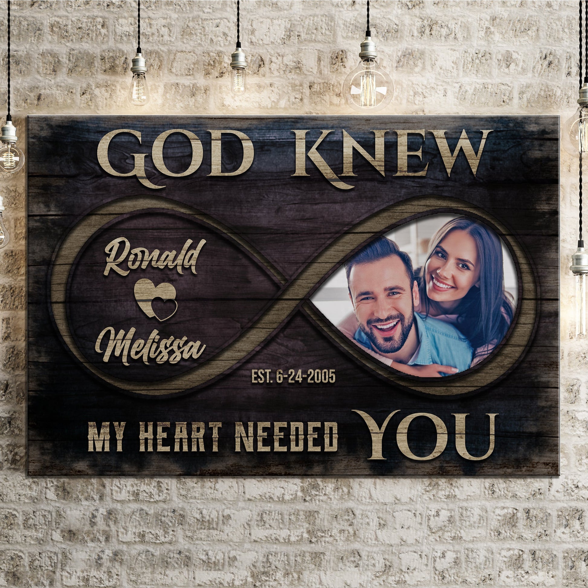 Personalized God Knew couple canvas sign with names and date, romantic rustic word art