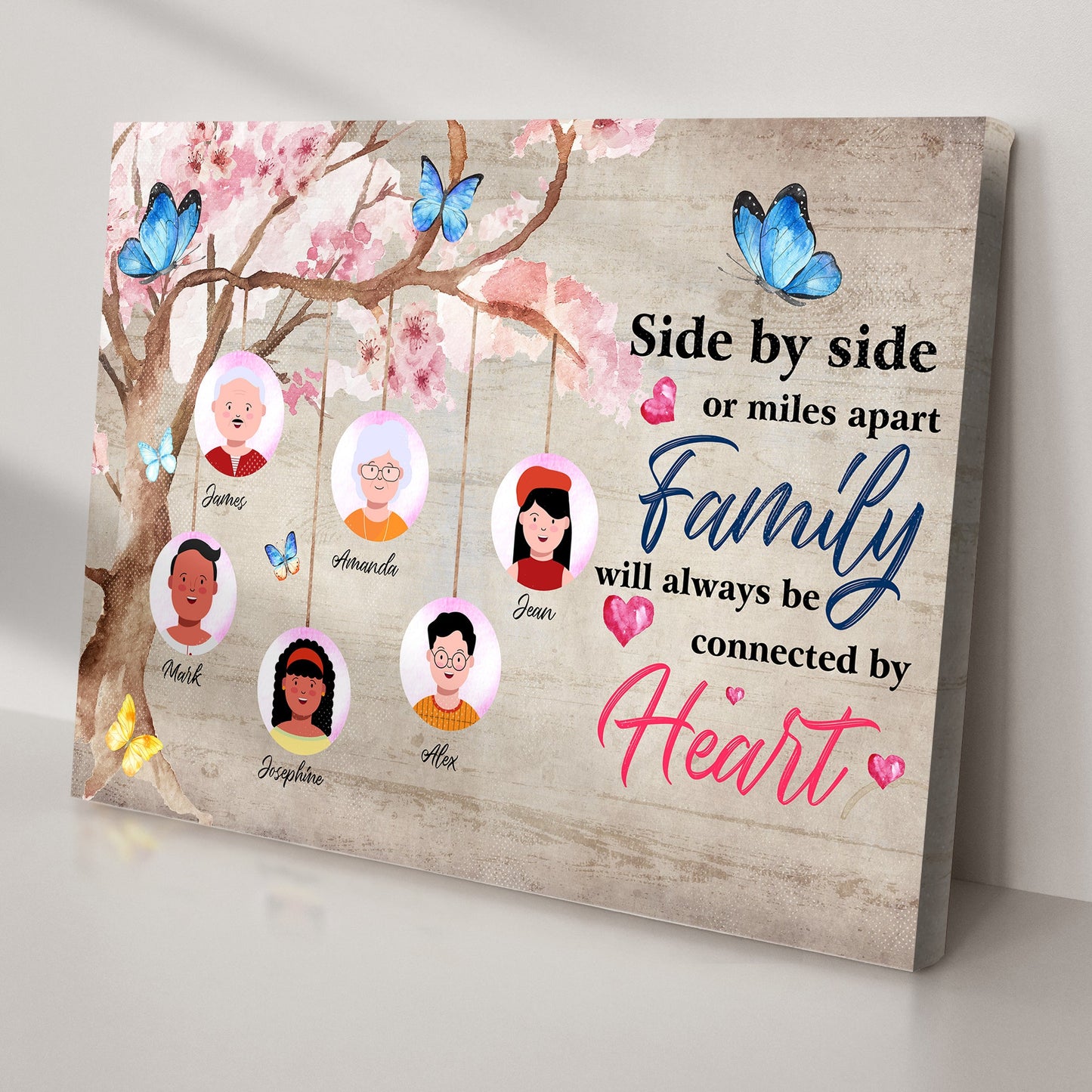 Family Will Always Be Connected By Heart Canvas Sign II