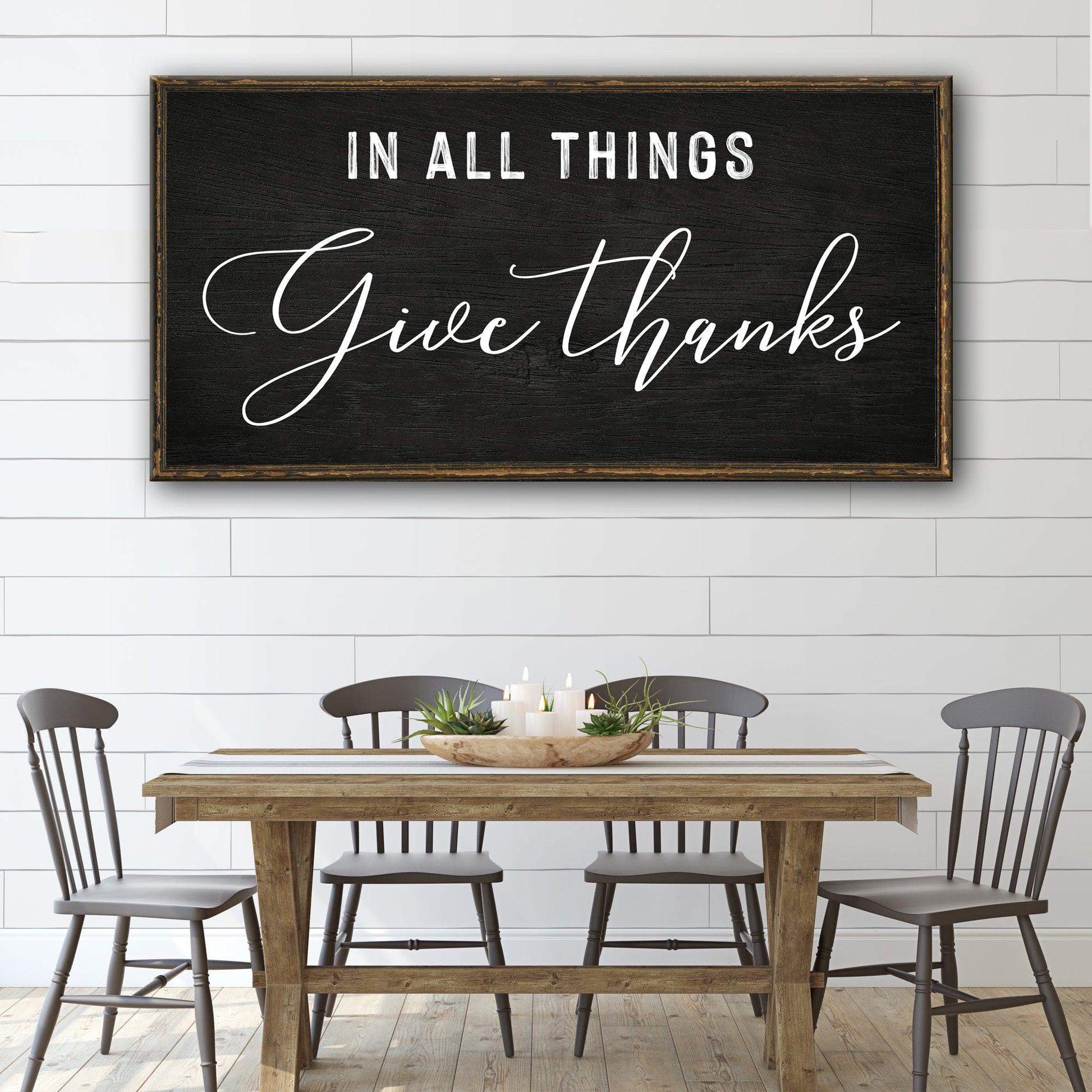 In All Things Give Thanks faith canvas sign in rustic style