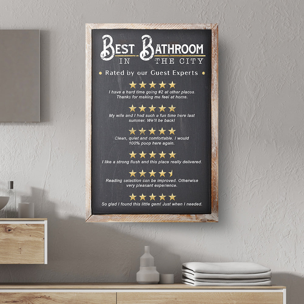 Best Bathroom In The City personalized rustic word-art canvas sign