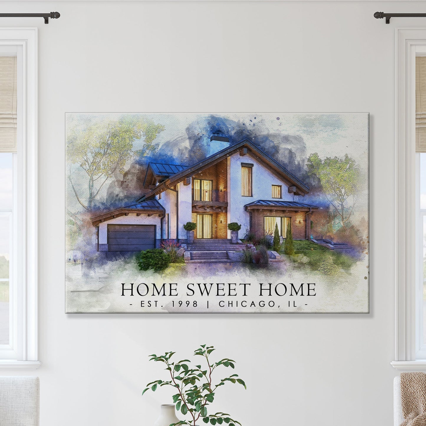 Home Sweet Home watercolor rustic word-art canvas sign