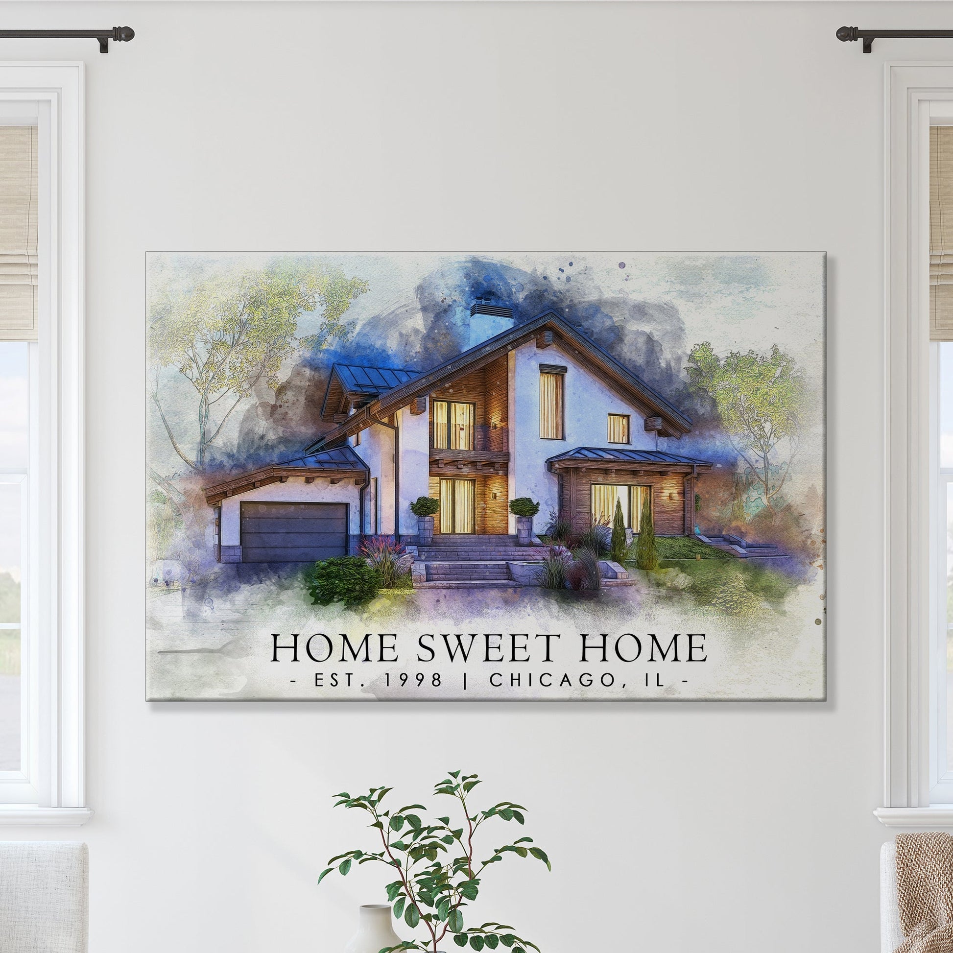 Home Sweet Home watercolor rustic word-art canvas sign