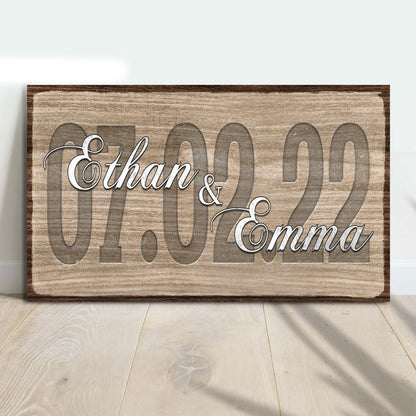 Personalized couple wedding date rustic word-art canvas sign