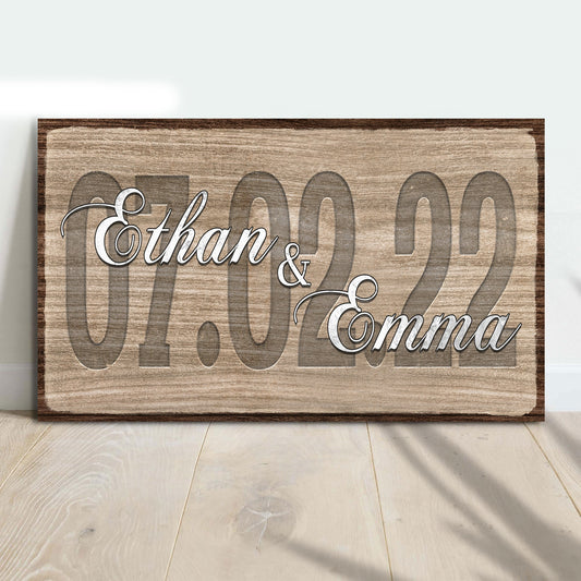 Personalized couple wedding date rustic word-art canvas sign