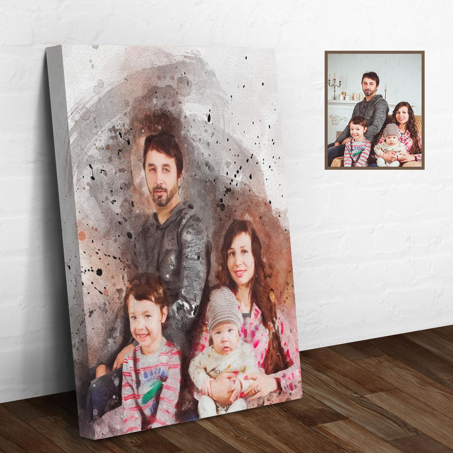 Family Watercolor Portrait Canvas Sign