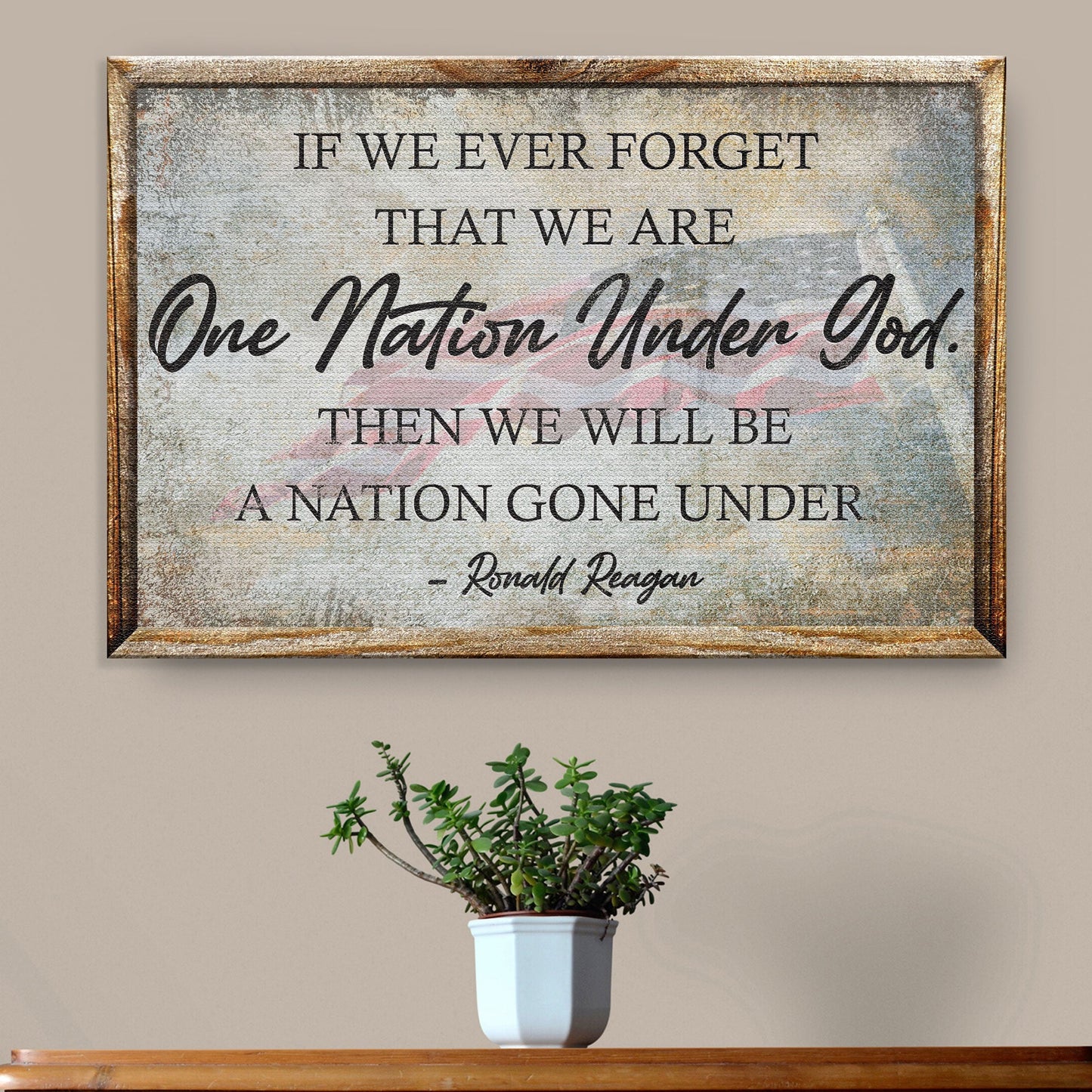 One Nation Under God Ronald Reagan Canvas Sign III