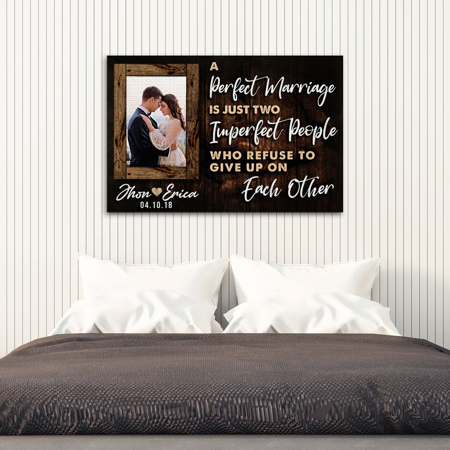 A Perfect Marriage Two Imperfect People personalized couple canvas sign