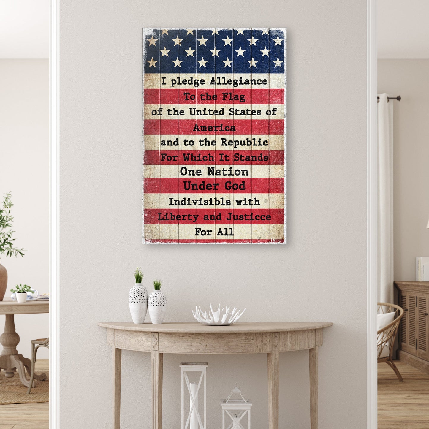 America Pledge Allegiance Patriotic Canvas Sign