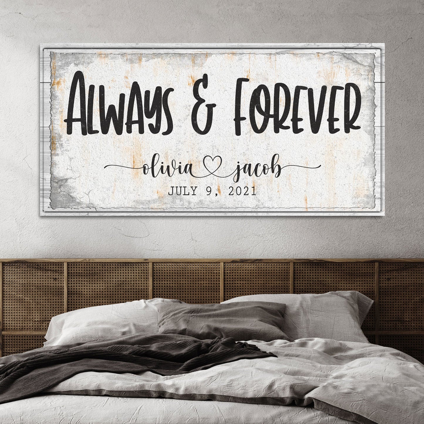 Always and forever personalized couple canvas sign in rustic word-art style