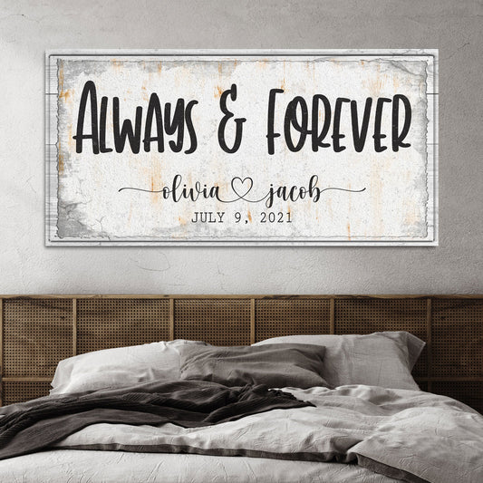 Always and forever personalized couple canvas sign in rustic word-art style