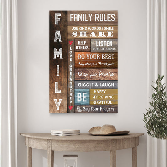 Use Kind Words family rules rustic word art canvas sign