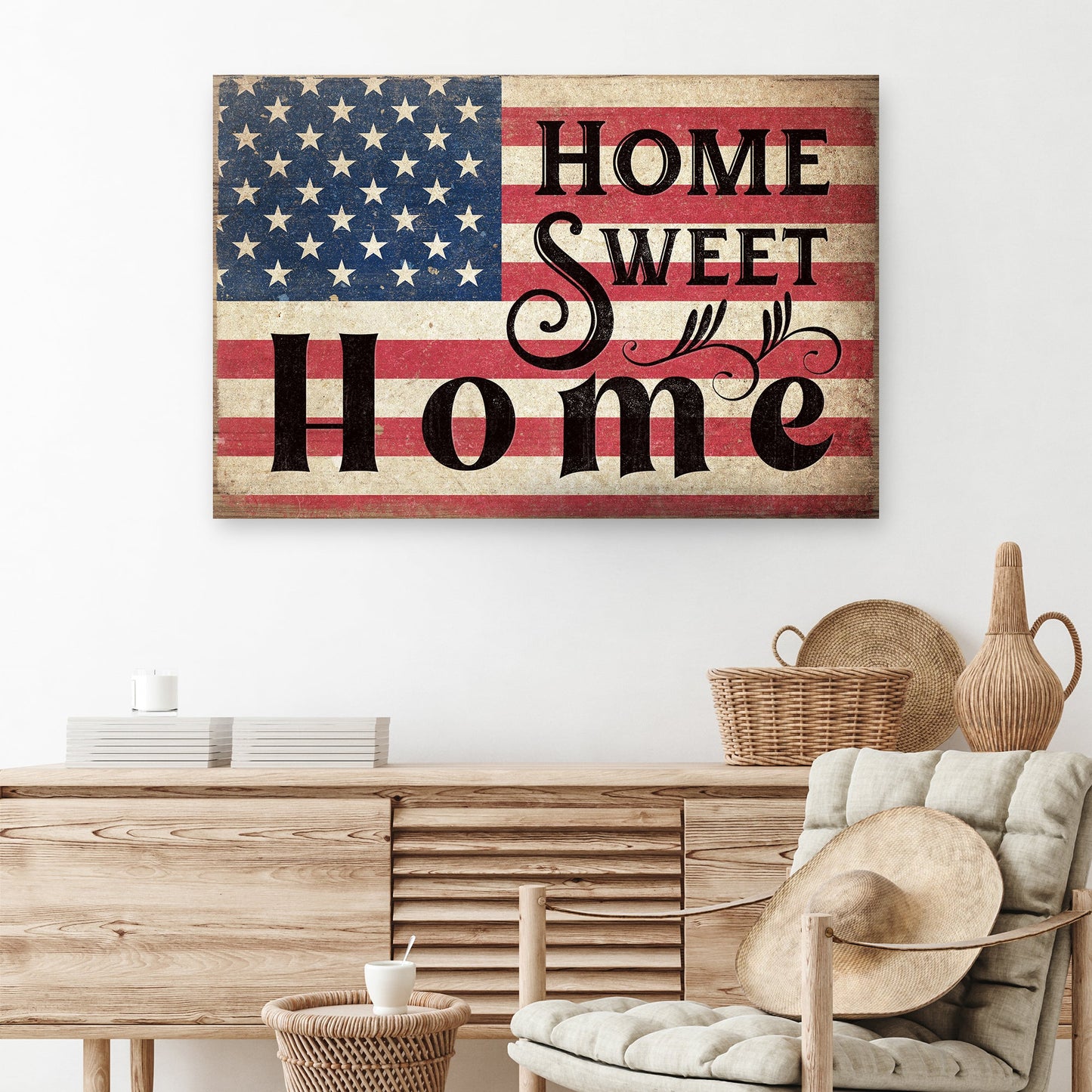 Home sweet home personalized canvas sign with family name in rustic word-art style