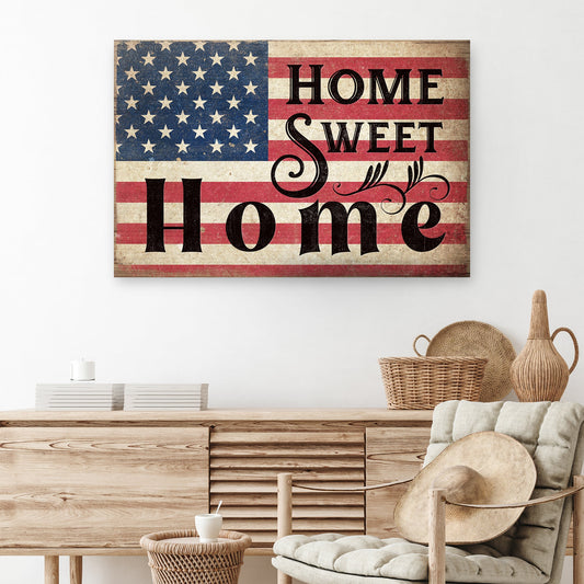 Home sweet home personalized canvas sign with family name in rustic word-art style