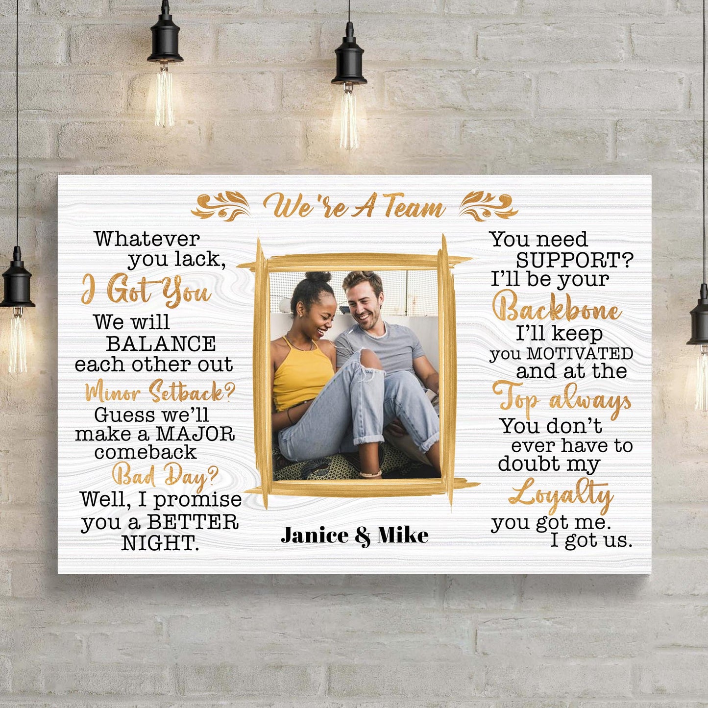 We're A Team Couple Canvas Sign IV