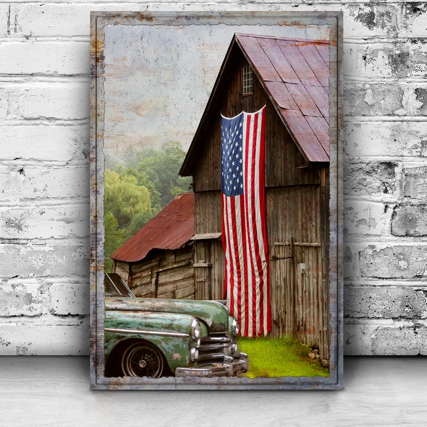 America Country Barn Patriotic Canvas Wall Art