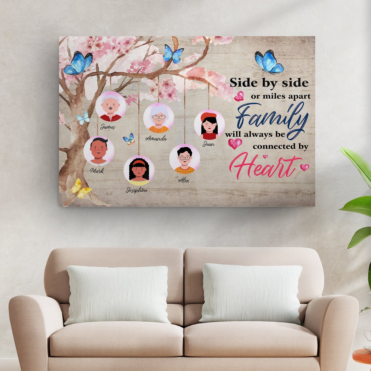 Family Will Always Be Connected By Heart Canvas Sign II