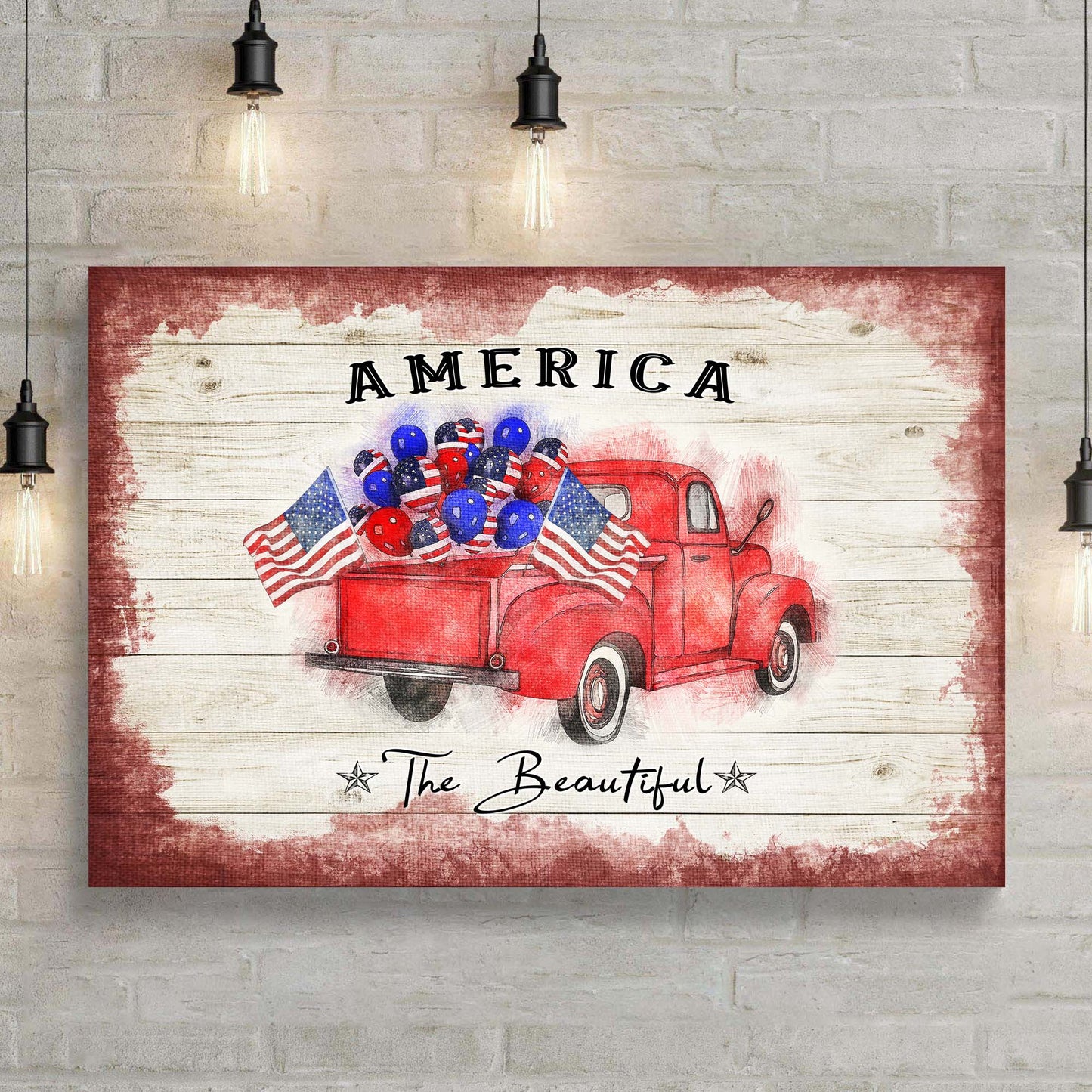 America The Beautiful Patriotic Canvas Sign II
