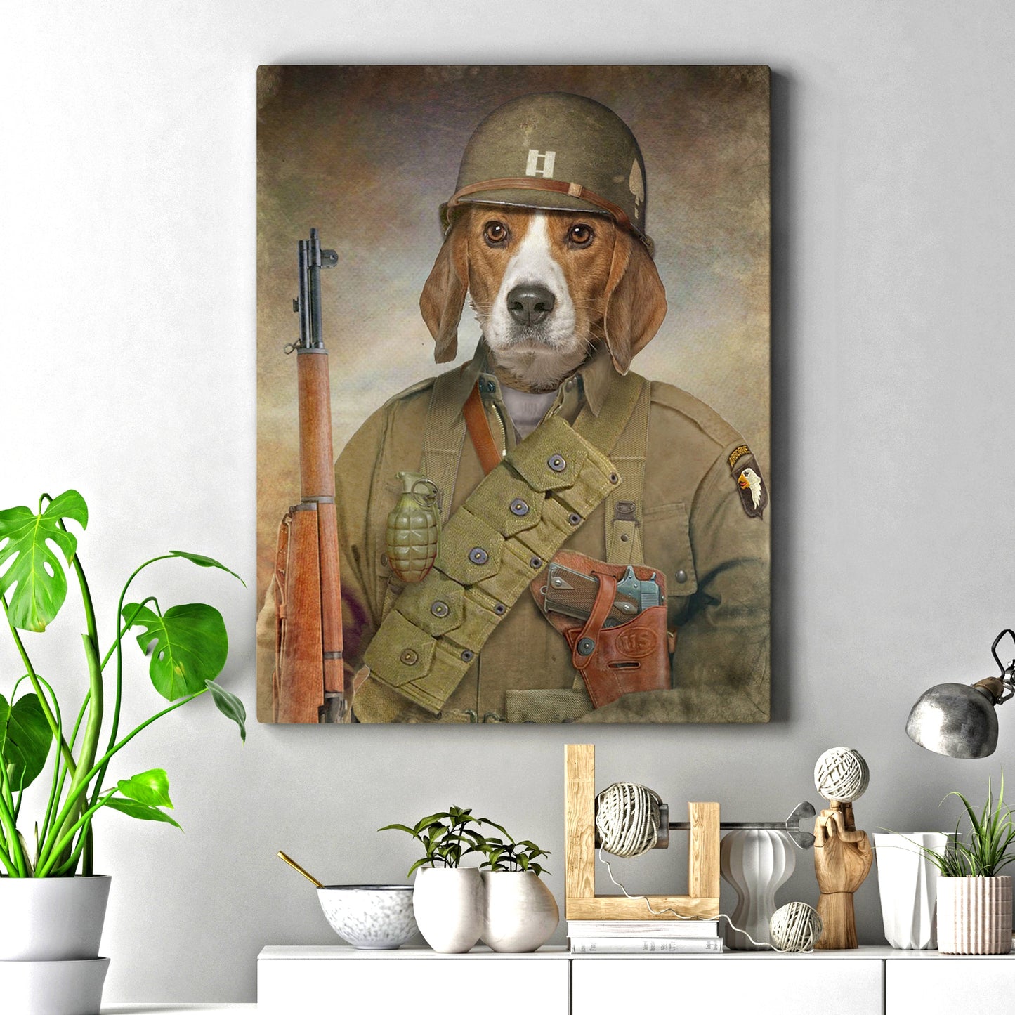 Beagle Military Dog Pet Portrait Canvas Sign