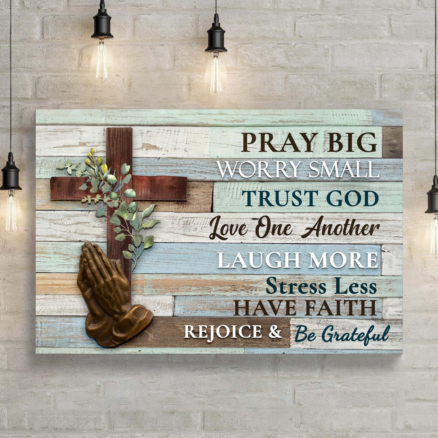Trust God Love One Another rustic faith canvas wall sign