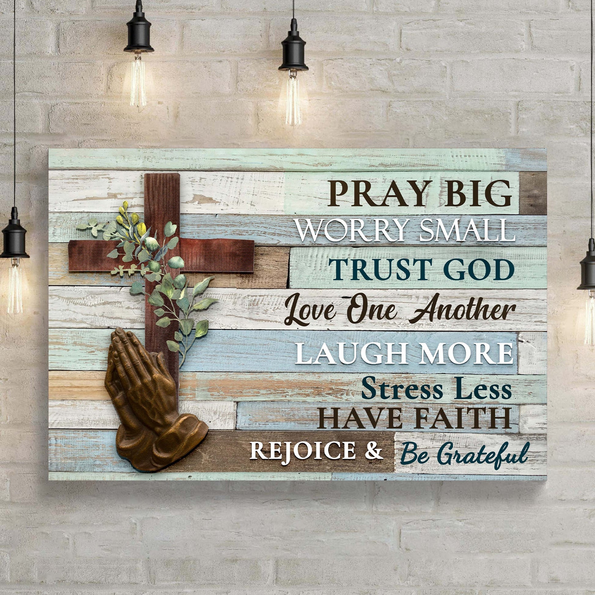Trust God Love One Another rustic faith canvas wall sign