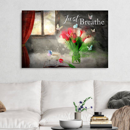 Just Breathe Motivational Canvas Sign VI