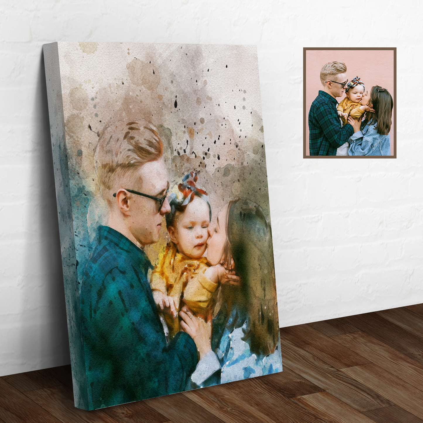 Family Watercolor Portrait Canvas Sign