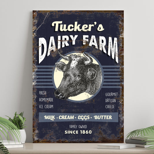 Dairy Farm personalized canvas sign with family name in rustic word art