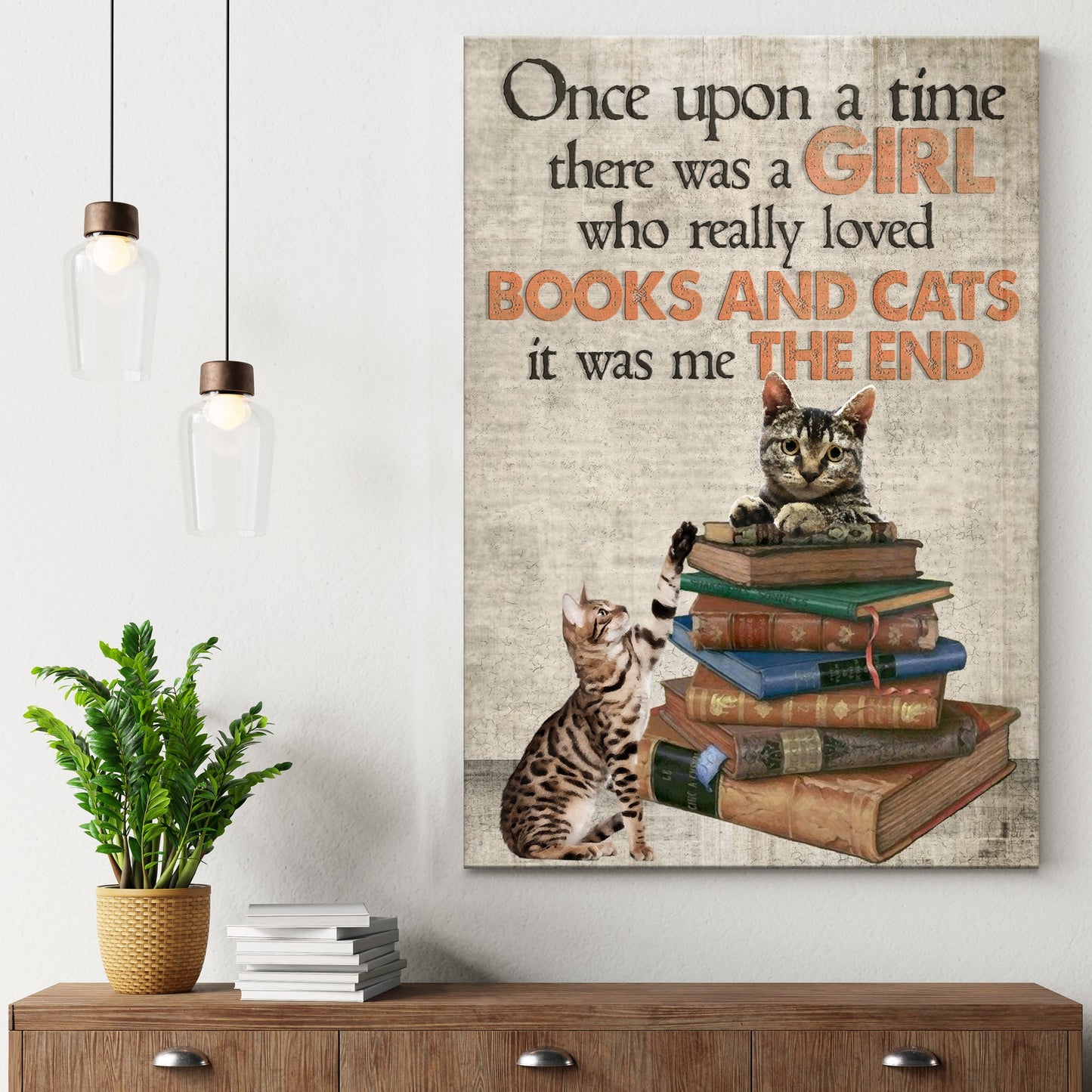 A Girl Who Loved Books And Cats Canvas Sign
