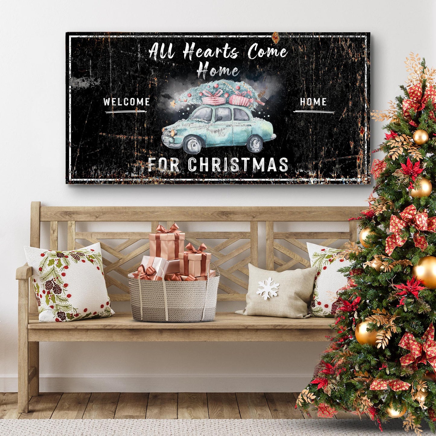 All Hearts Come Home For Christmas Canvas Sign