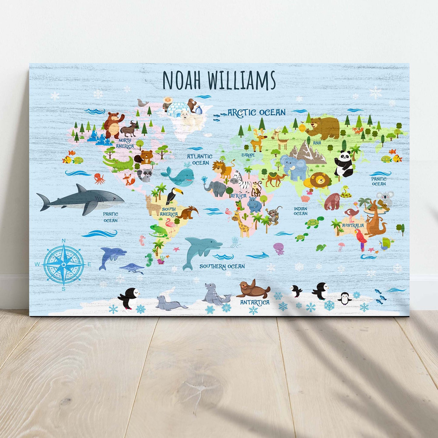 Animals And Countries Map Nursery Canvas Sign