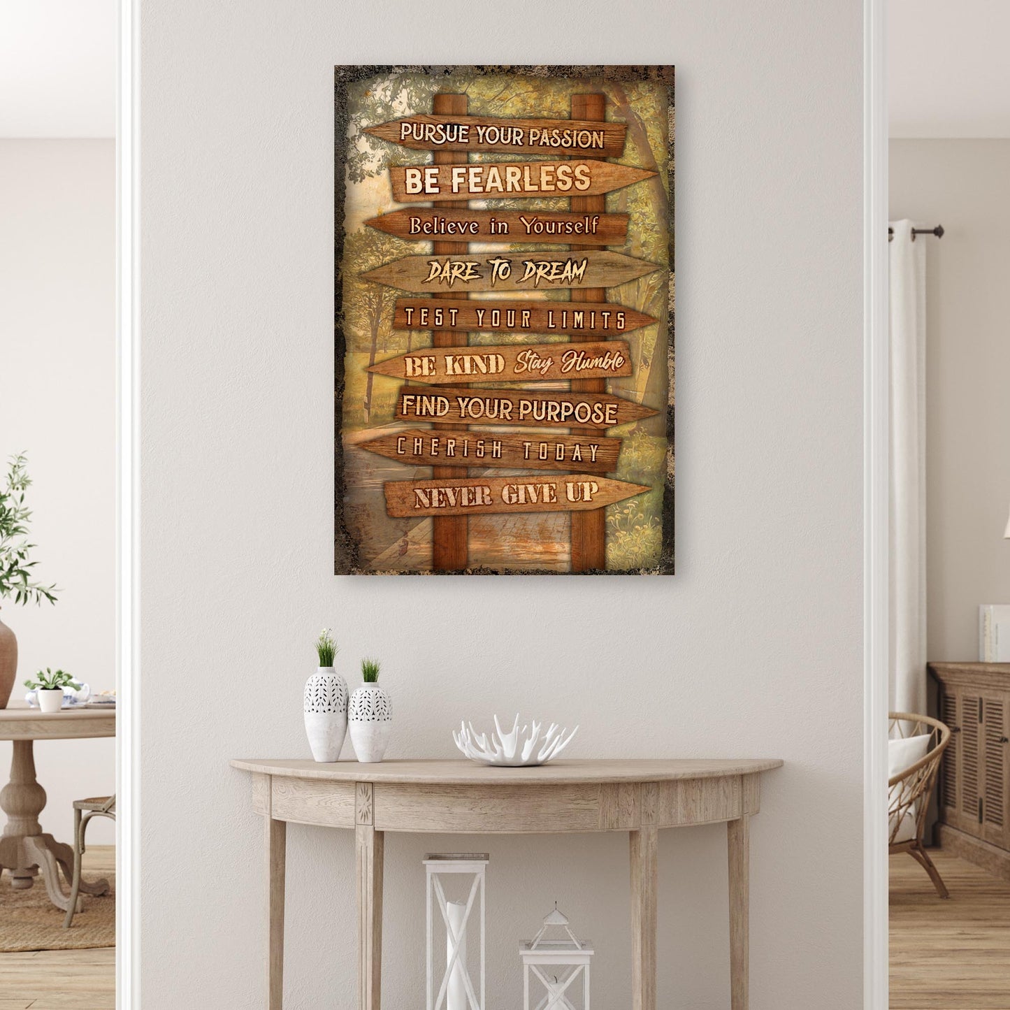 Pursue Your Passion Never Give Up Motivational Canvas Sign II