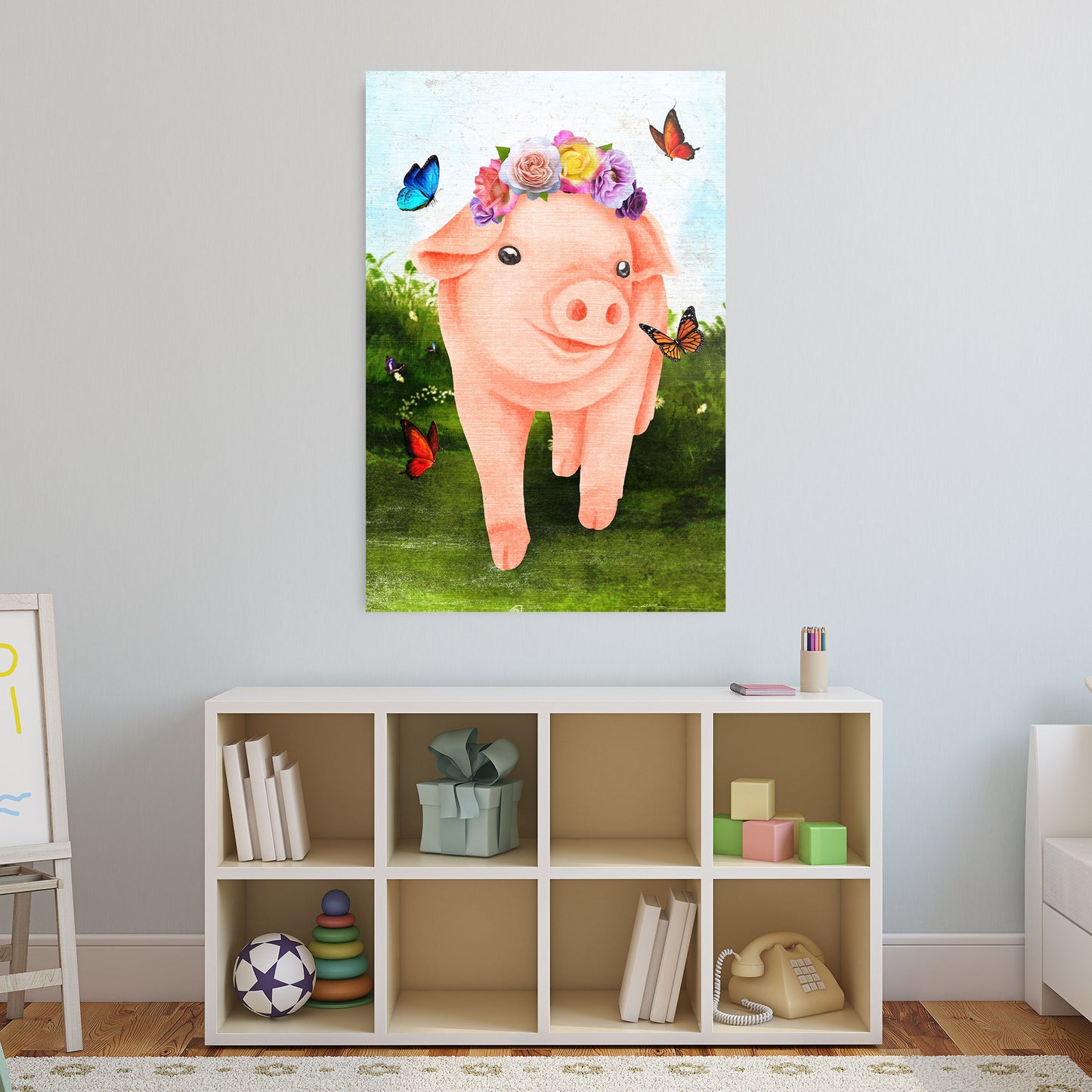 Adorable rustic pig canvas wall art for nursery or kids room