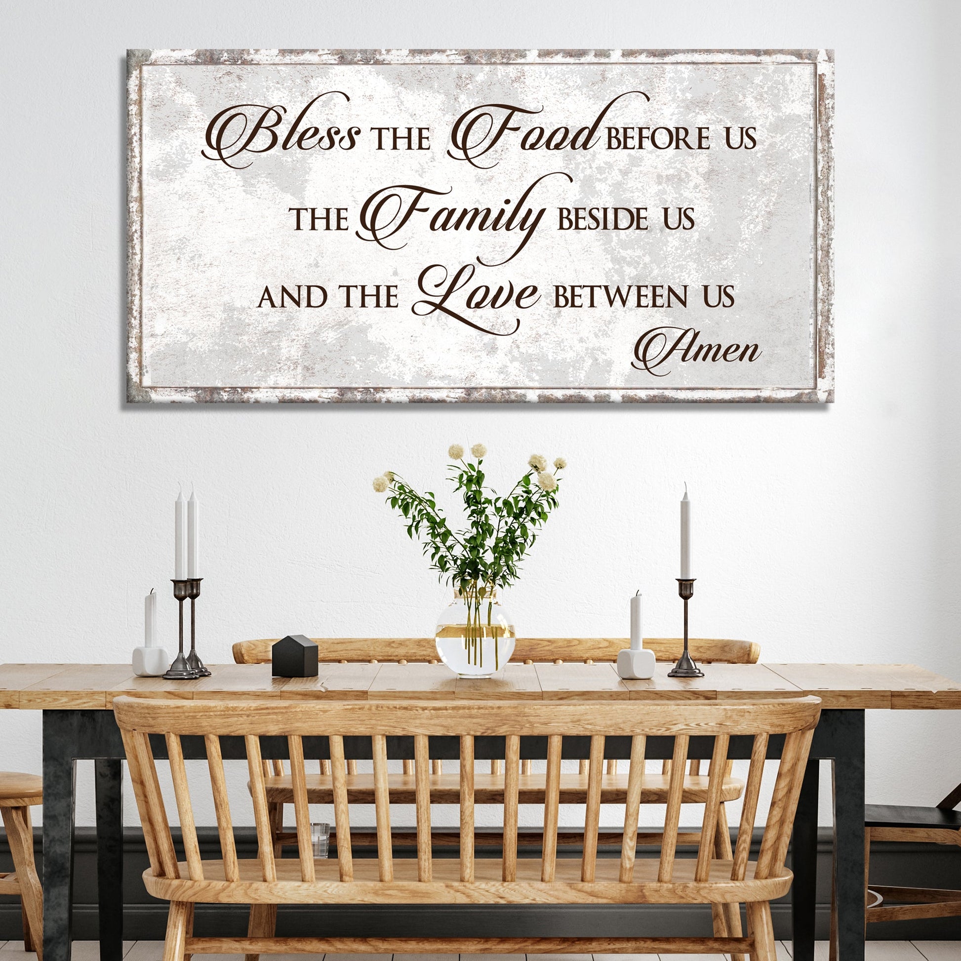 Bless Our Food Family And Love canvas wall art sign