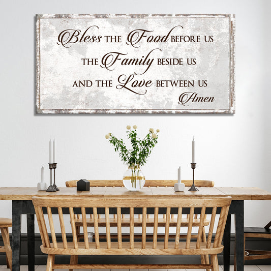 Bless Our Food Family And Love canvas wall art sign