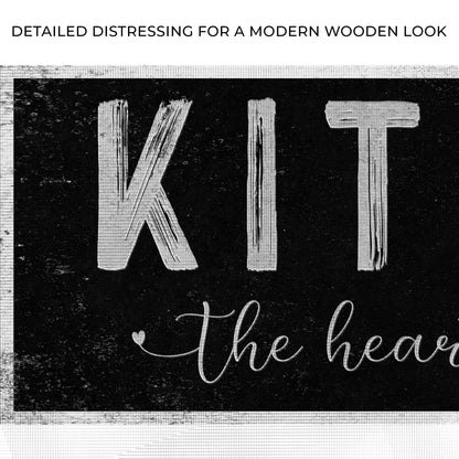 Close-up of the canvas print, with text: Detailed distressing for a modern wooden look