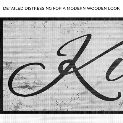 Close-up of the canvas print, with text: Detailed distressing for a modern wooden look