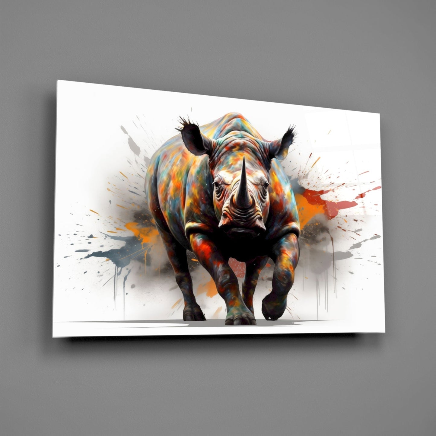 Rhino Power of Colors Glass Wall Art